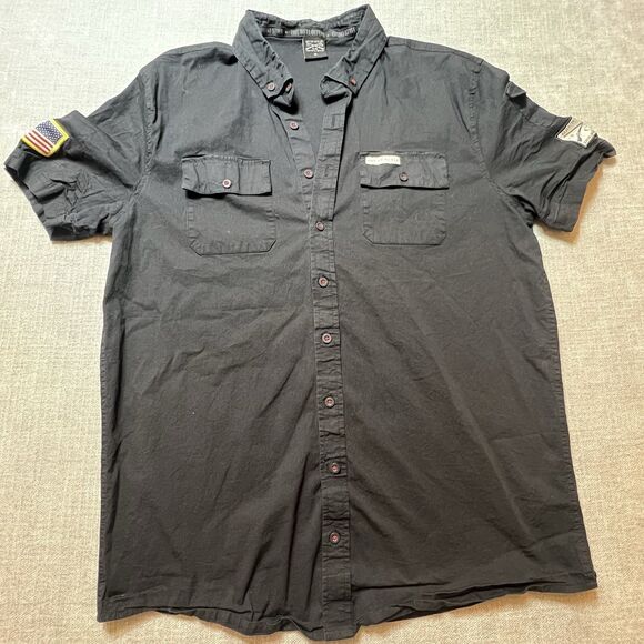 Grunt Style Garage Button Down Shirt XL Miltary Black USA Patch Mens - Picture 1 of 8